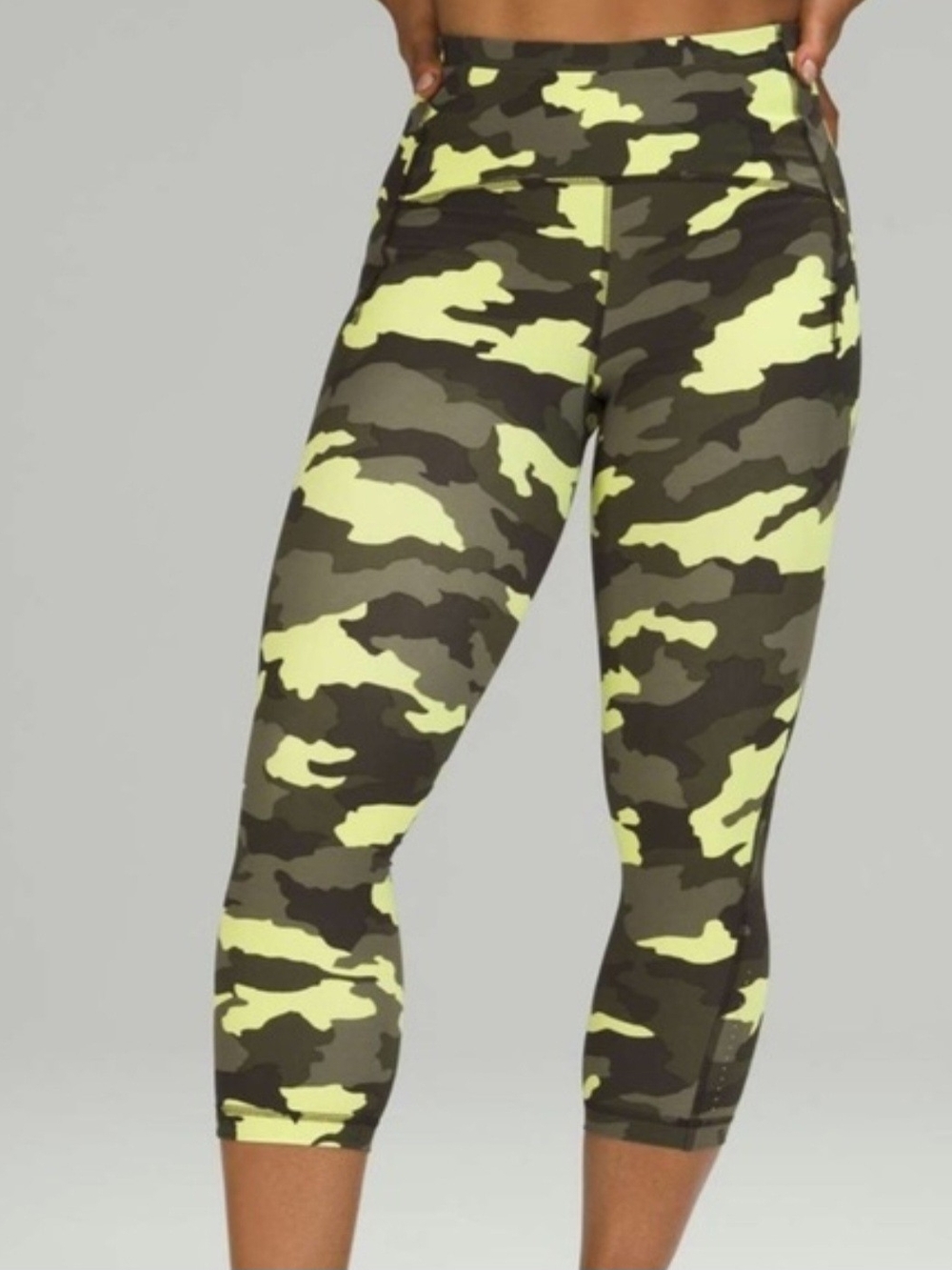 lululemon athletica Neon Yellow and Olive Camo High-Rise Crop Leggings